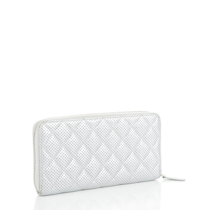 Chanel Perforated Metallic Lambskin Quilted Zip Around Wallet Light Silver 3 of 8