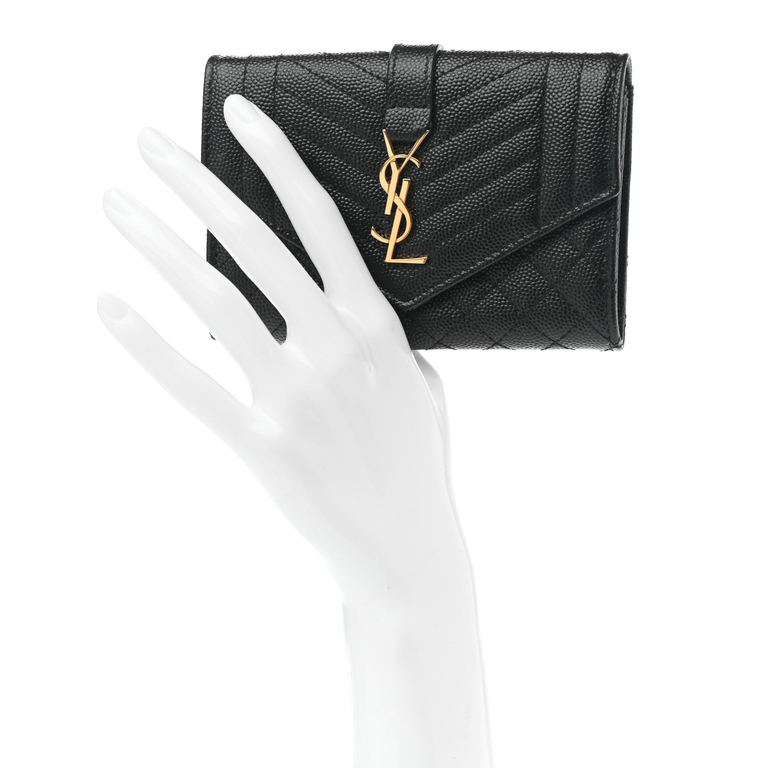 Saint Laurent Grain De Poudre Textured Mixed Matelasse Triquilt Small Monogram Envelope Wallet Black 2 of 7