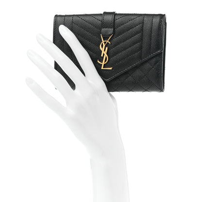 Saint Laurent Grain De Poudre Textured Mixed Matelasse Triquilt Small Monogram Envelope Wallet Black 2 of 7