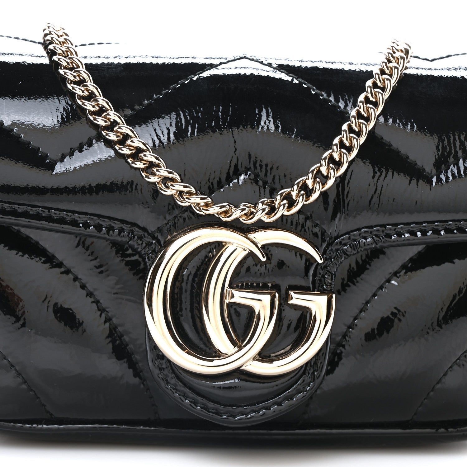 Gucci Patent Lambskin Matelasse Super Mini GG Marmont Shoulder Bag Black 7 of 9