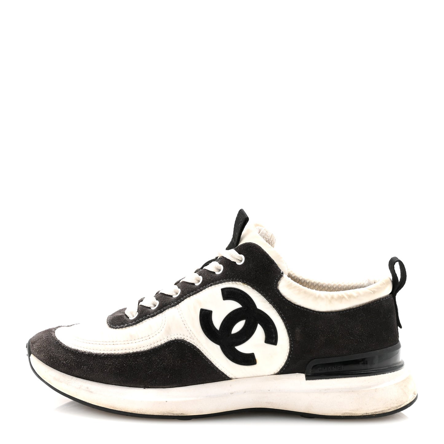 Nylon Suede Calfskin CC Sneakers 40 White Dark Grey