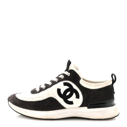 Chanel Nylon Suede Calfskin CC Sneakers 40 White Dark Grey 1 of 8