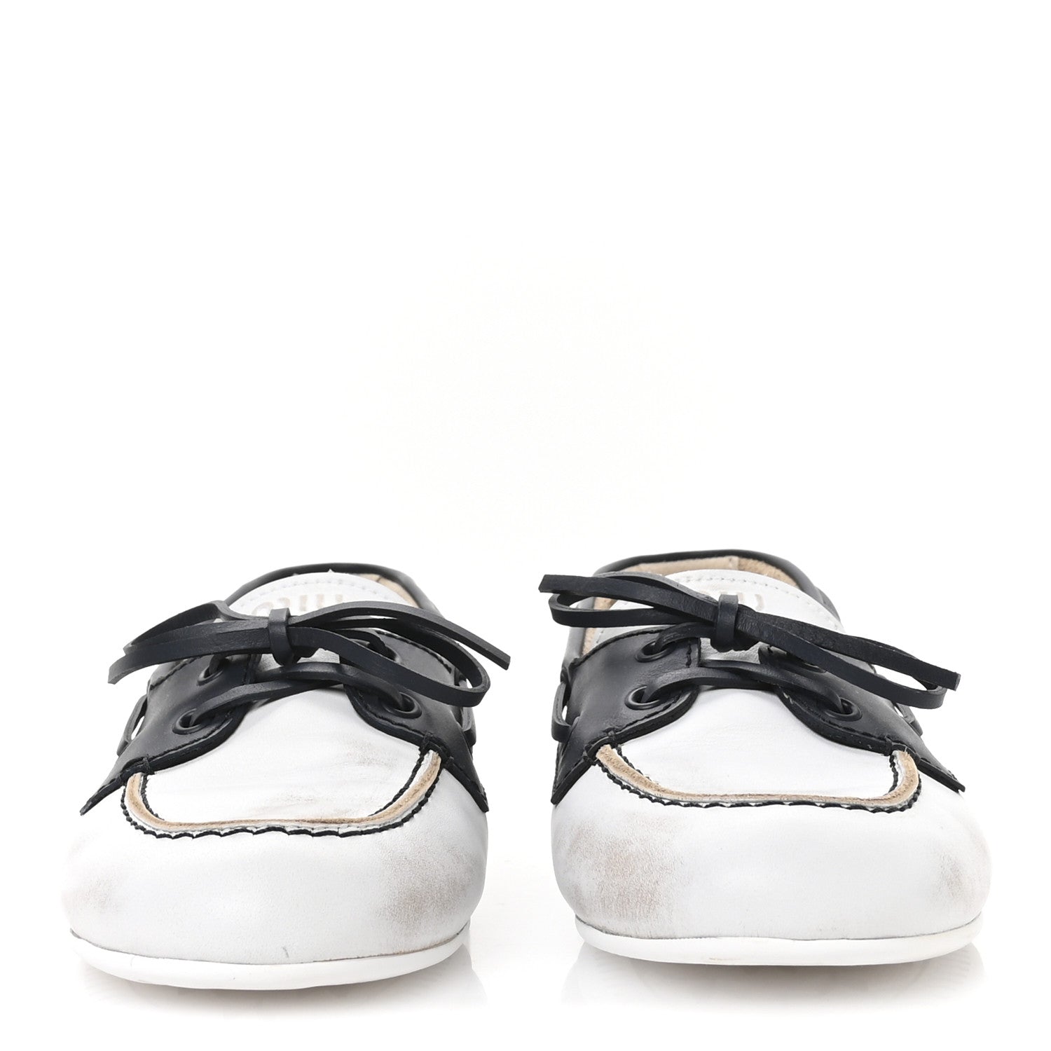 Miu Miu Vitello Deco Boat Loafers 37 White Black 3 of 8