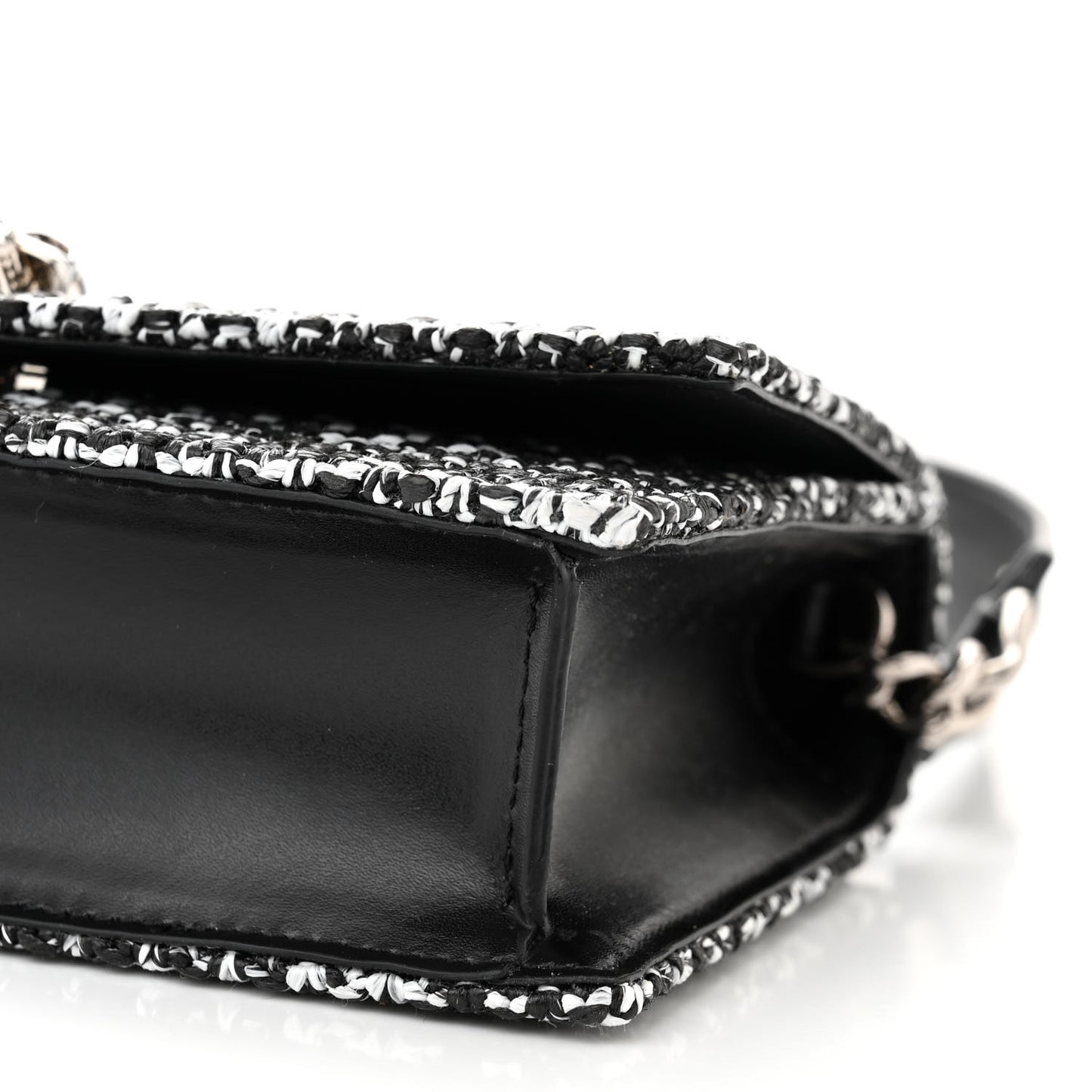 Raffia Skull Shoulder Bag Black White