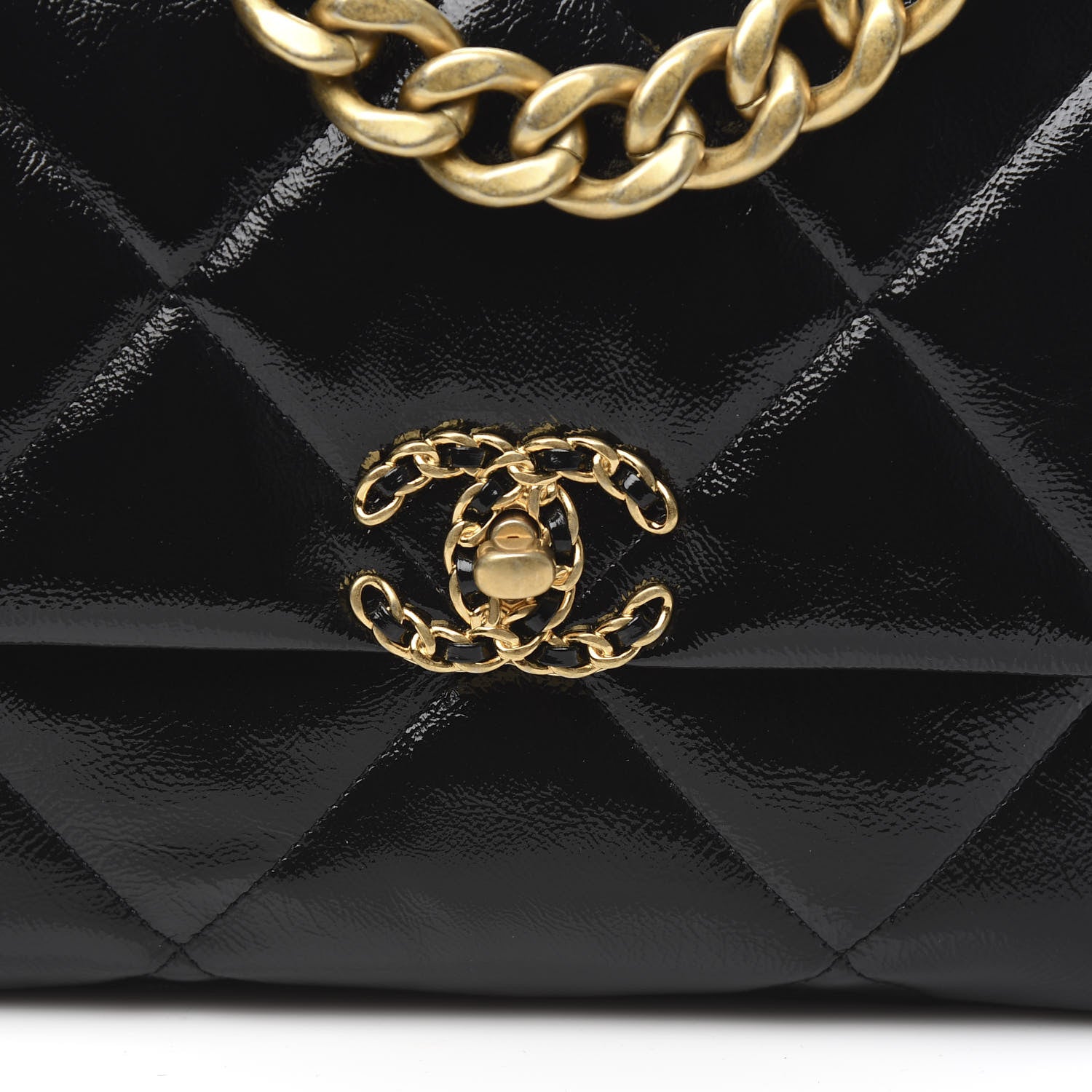Chanel Shiny Crumpled Calfskin Quilted Large 19 Flap Black 10 of 10