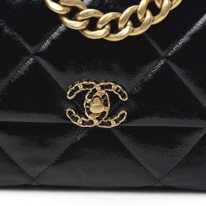 Chanel Shiny Crumpled Calfskin Quilted Large 19 Flap Black 10 of 10
