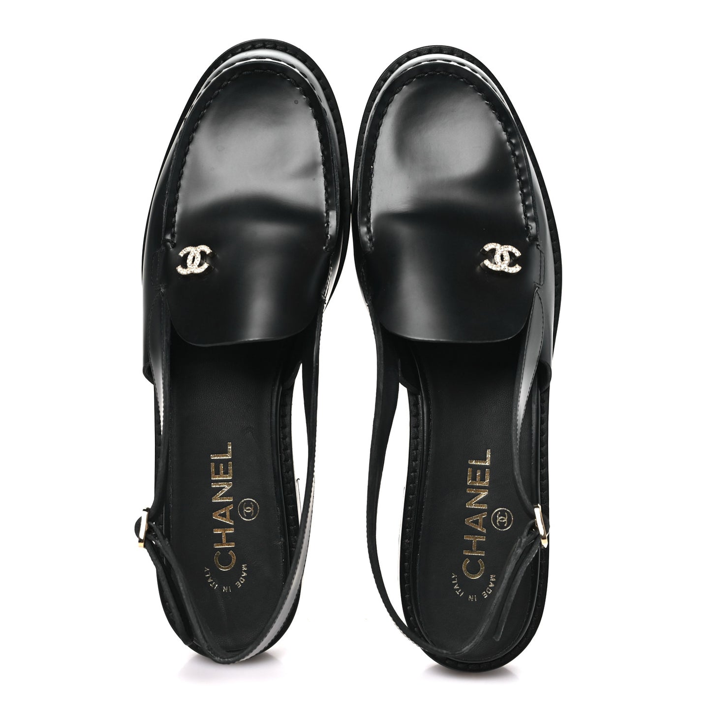 Calfskin Crystal Slingback Loafers 40 Black