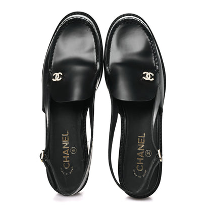 Chanel Calfskin Crystal Slingback Loafers 40 Black 2 of 9