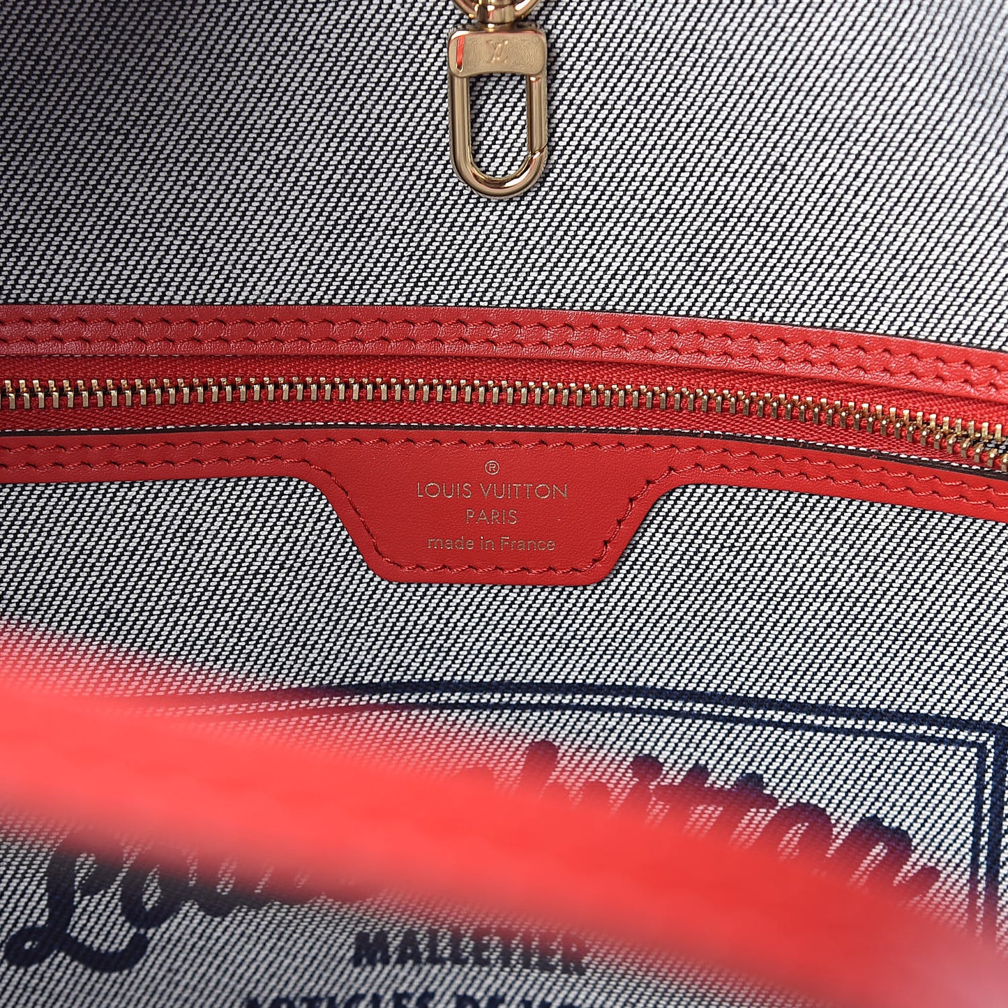 Denim Damier Monogram Patchwork Neverfull Blue Rouge