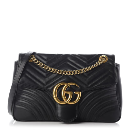 Gucci Calfskin Matelasse Medium GG Marmont Shoulder Bag Black 1 of 11