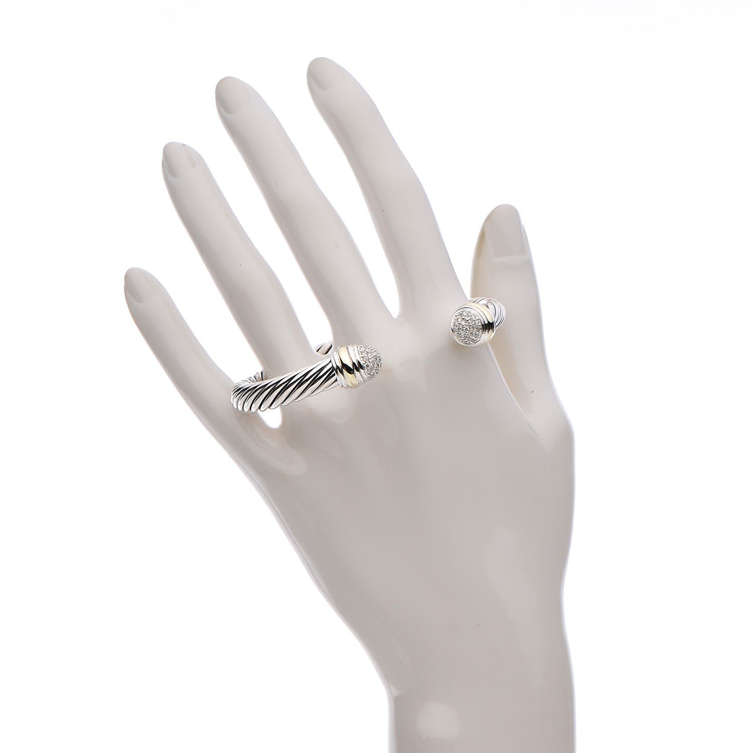 David Yurman Sterling Silver 18K Yellow Gold Diamond Pave 7mm Cable Classics Bracelet 2 of 4
