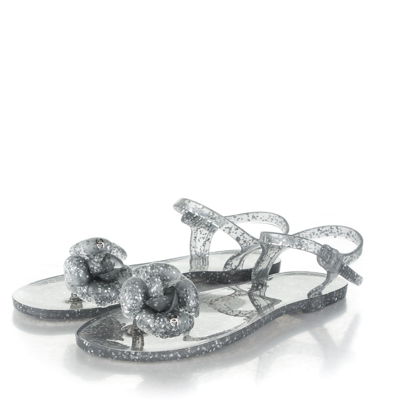 Jelly Camellia Glitter Thong Sandals 39 Silver