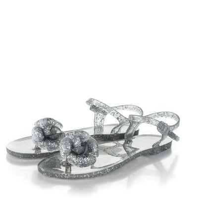 Chanel Jelly Camellia Glitter Thong Sandals 39 Silver 3 of 9