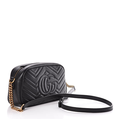 Gucci Calfskin Matelasse Small GG Marmont Chain Shoulder Bag Black 3 of 10