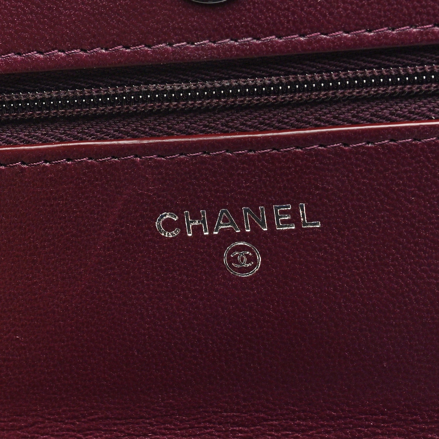 Chanel Lambskin Quilted Enamel CC Wallet On Chain WOC Burgundy 6 of 10