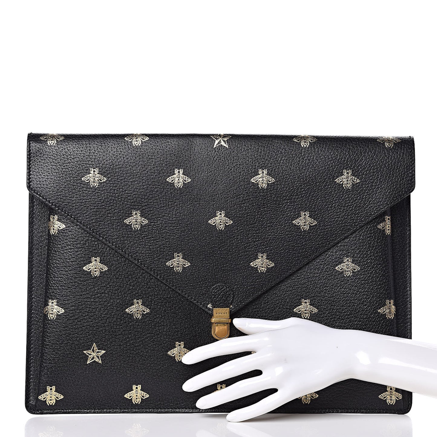Grained Calfskin Bee Star Portfolio Black