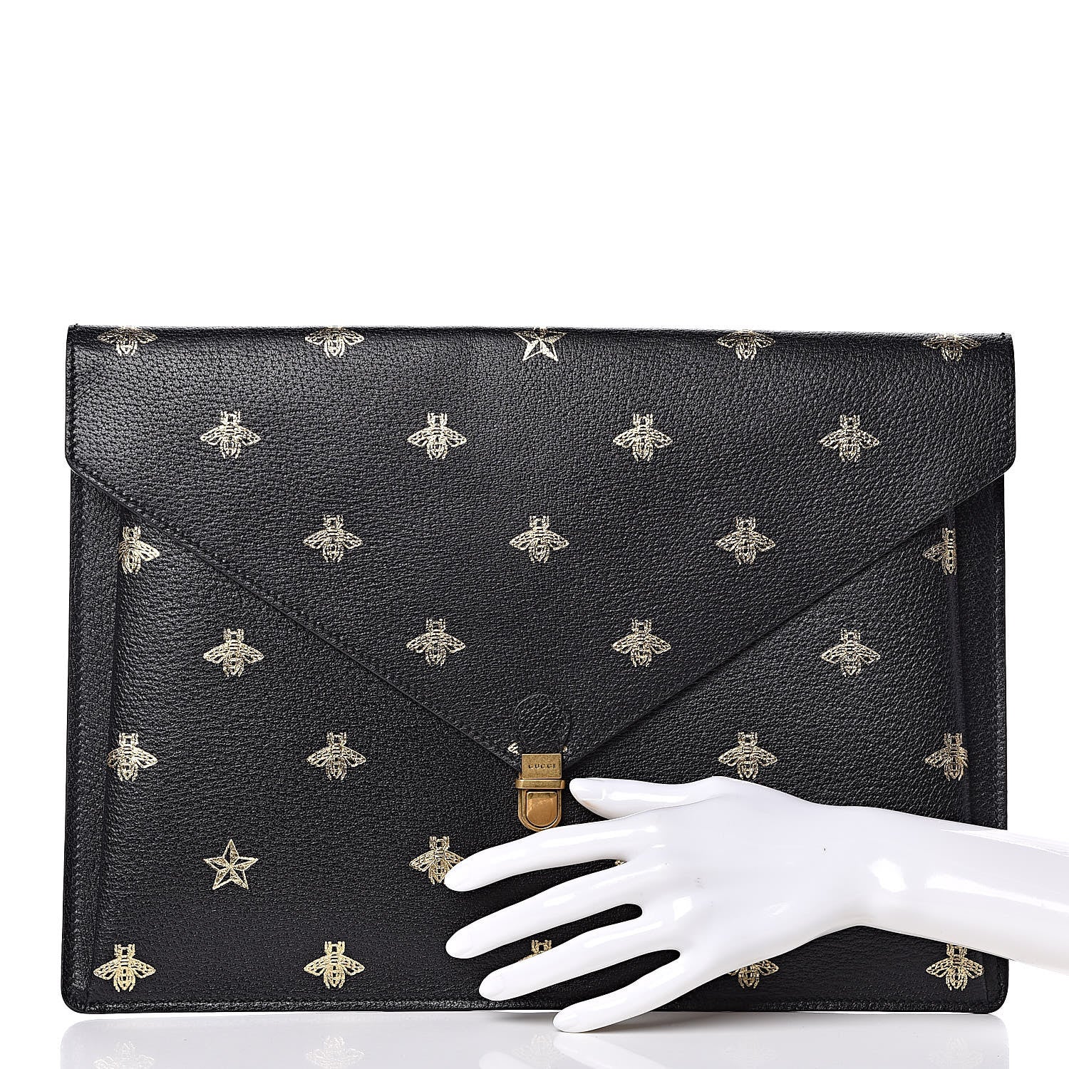 Gucci Grained Calfskin Bee Star Portfolio Black 2 of 7