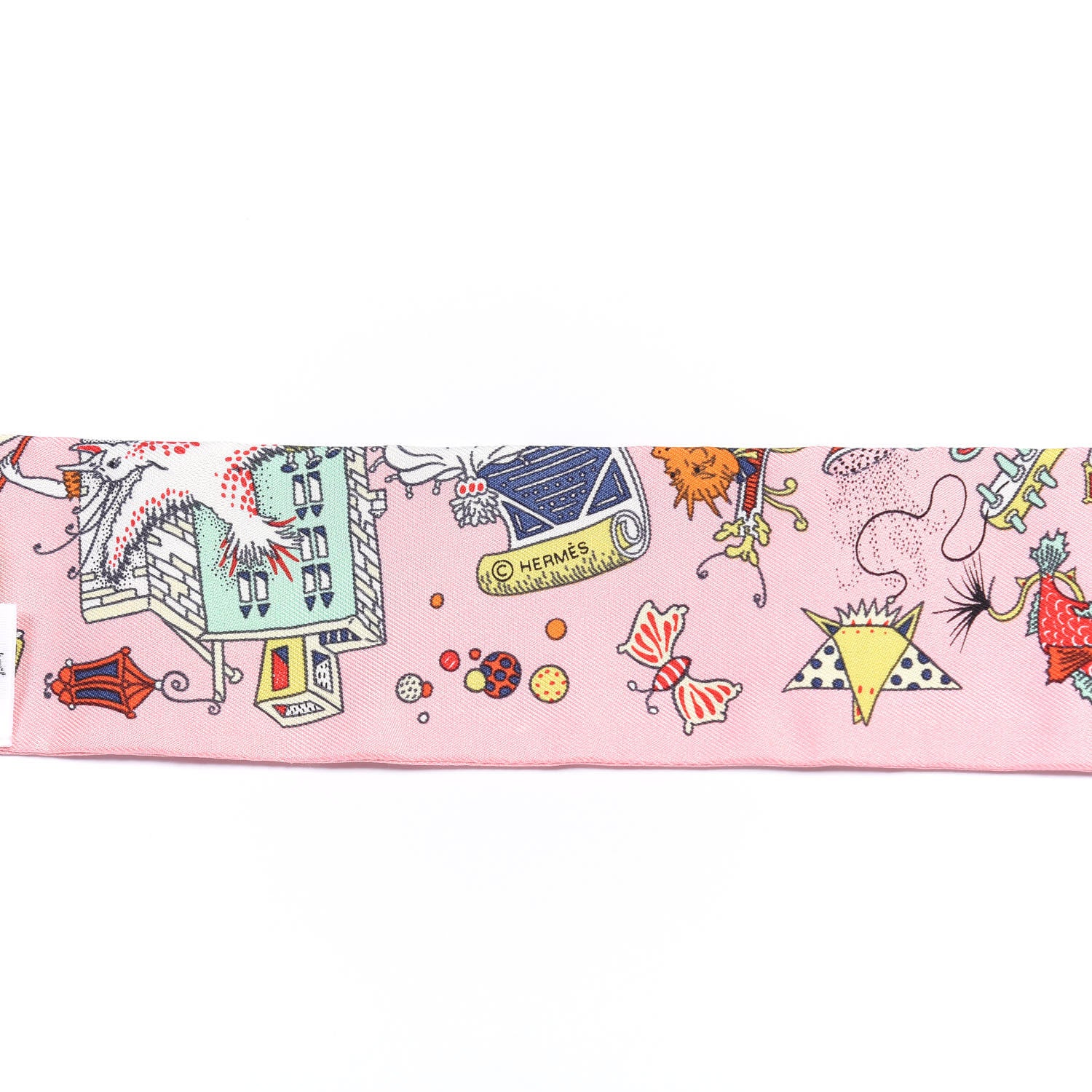 Hermes Silk La Folle Parade Twilly Rose Malabar White 3 of 4