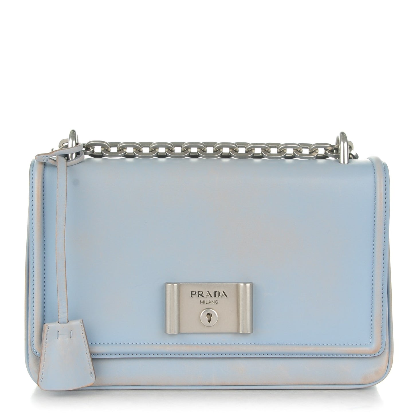 Vitello Vintage Metal Closure Shoulder Bag Light Blue