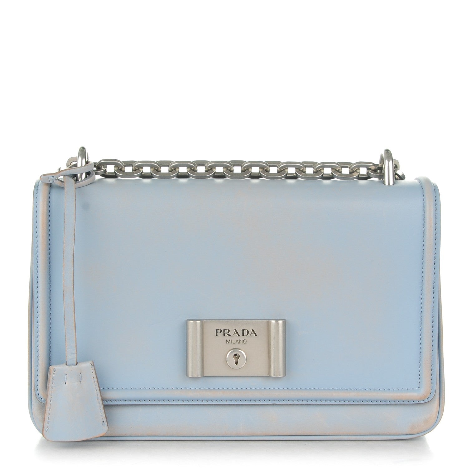 Prada Vitello Vintage Metal Closure Shoulder Bag Light Blue 1 of 8