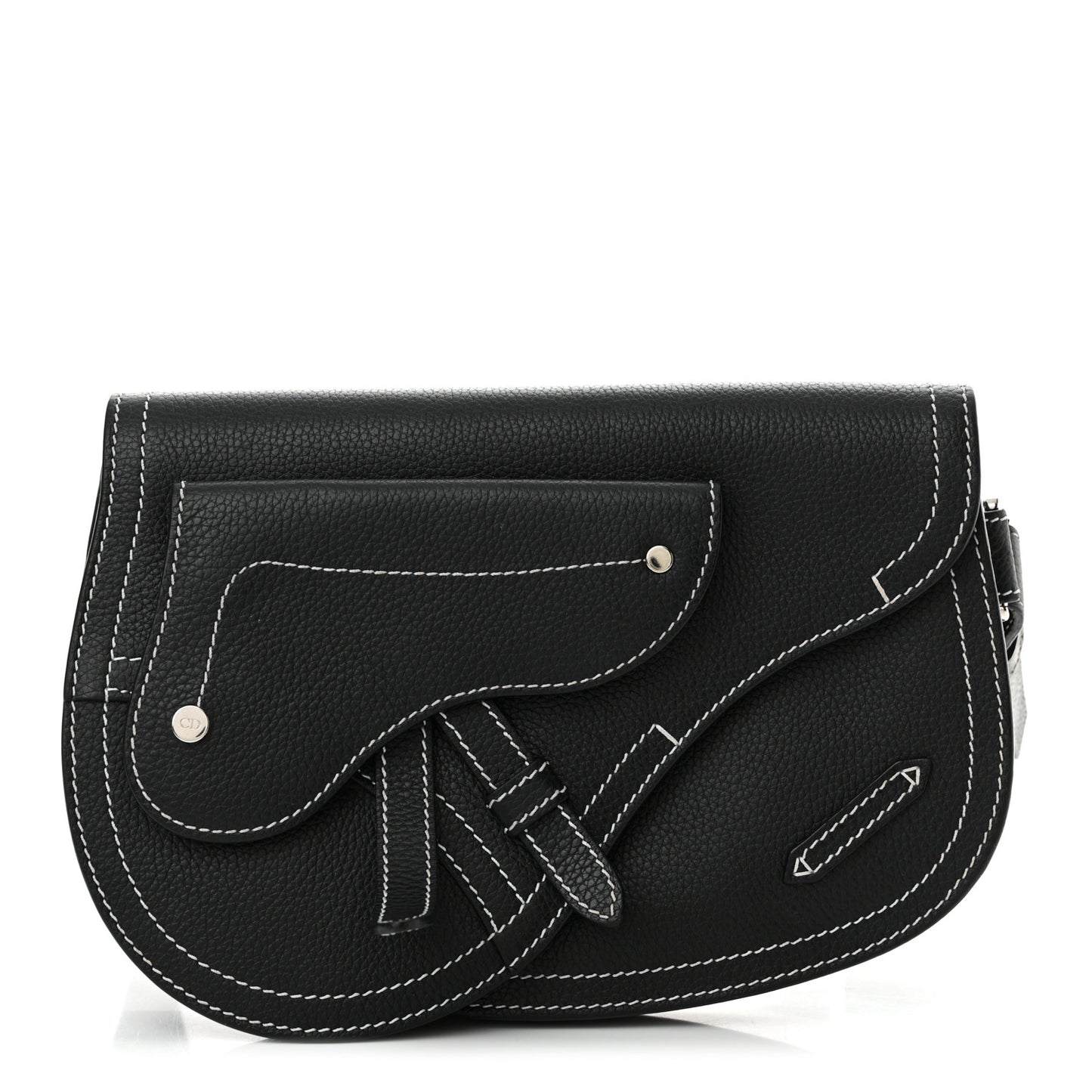 X KAWS Grained Calfskin Saddle Pouch Black
