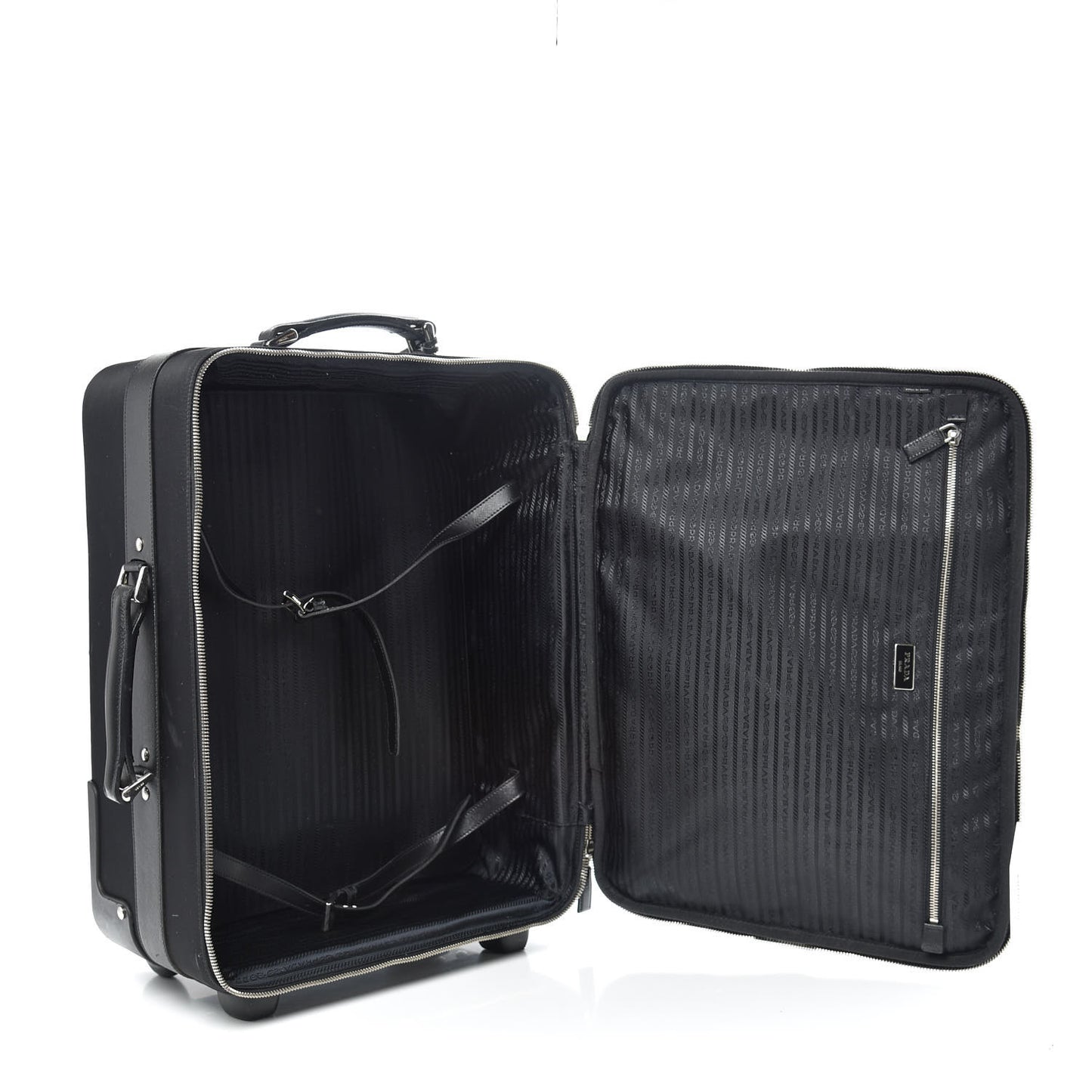 Tessuto Nylon Saffiano Trolley Luggage Black
