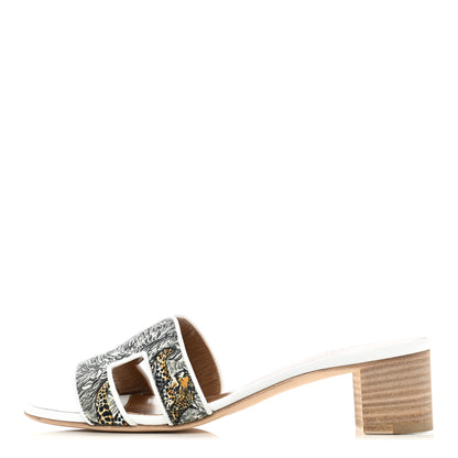 Hermes Canvas Tatoo Print Oasis Equator Sandals 36.5 White 1 of 9