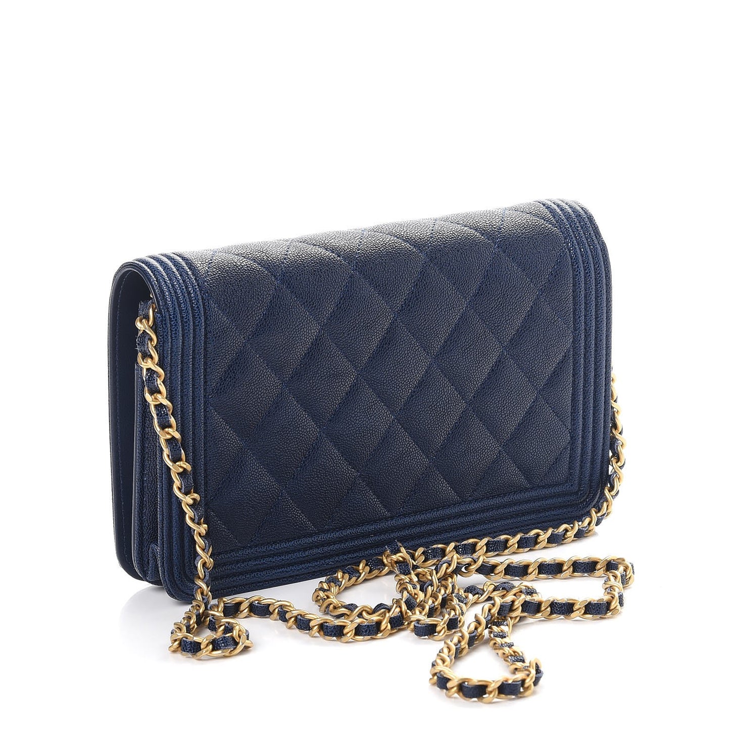 Caviar Quilted Boy Wallet On Chain WOC Navy
