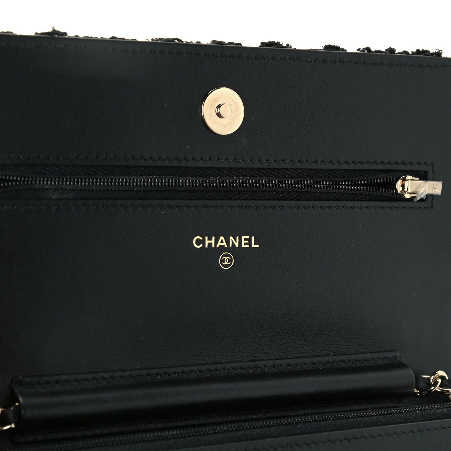 Tweed Quilted Wallet On Chain WOC Black Ecru White