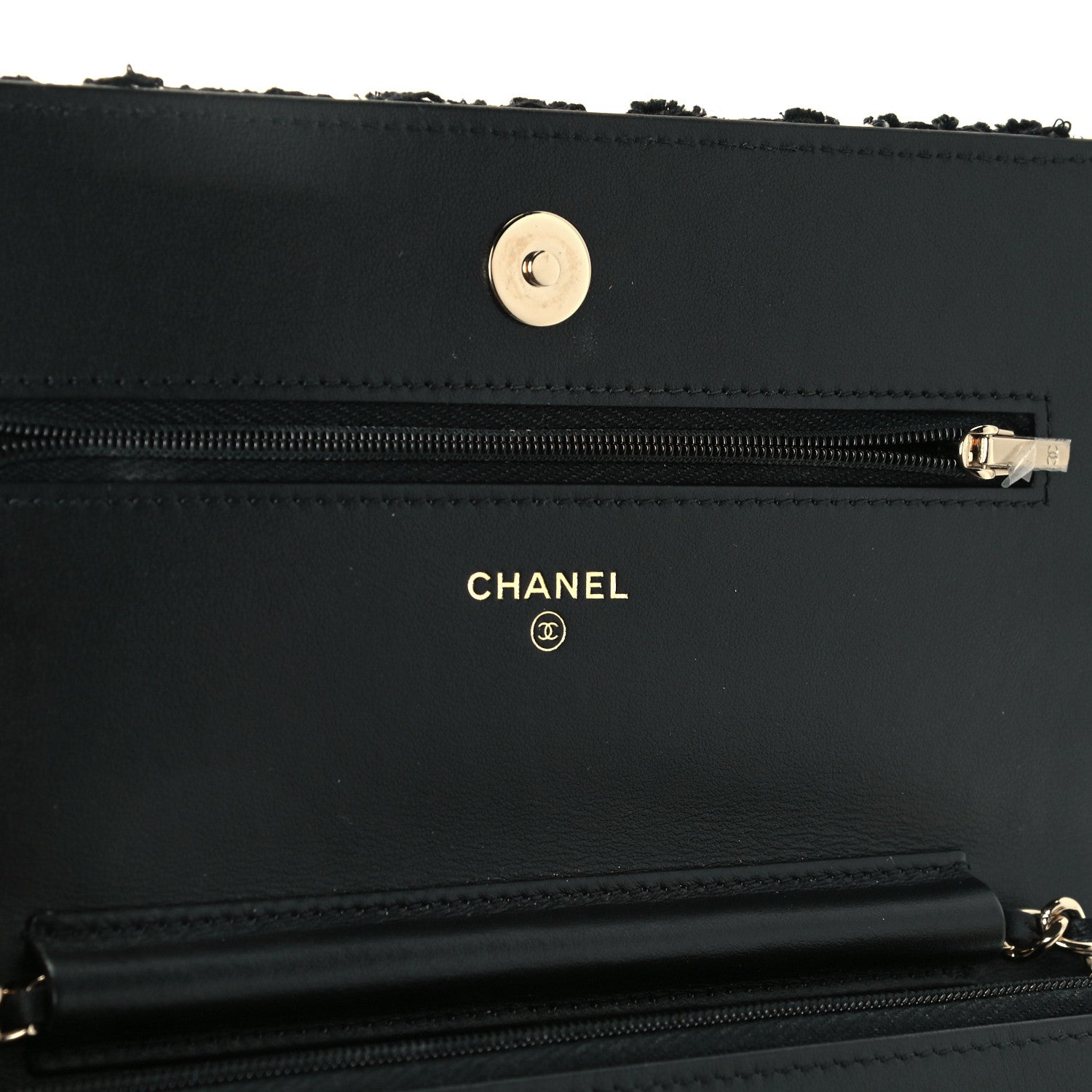Chanel Tweed Quilted Wallet On Chain WOC Black Ecru White 6 of 11