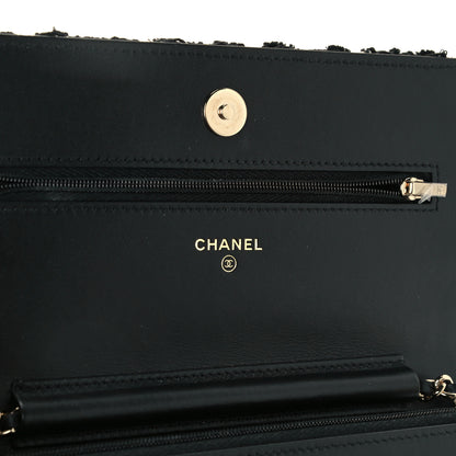 Chanel Tweed Quilted Wallet On Chain WOC Black Ecru White 6 of 11
