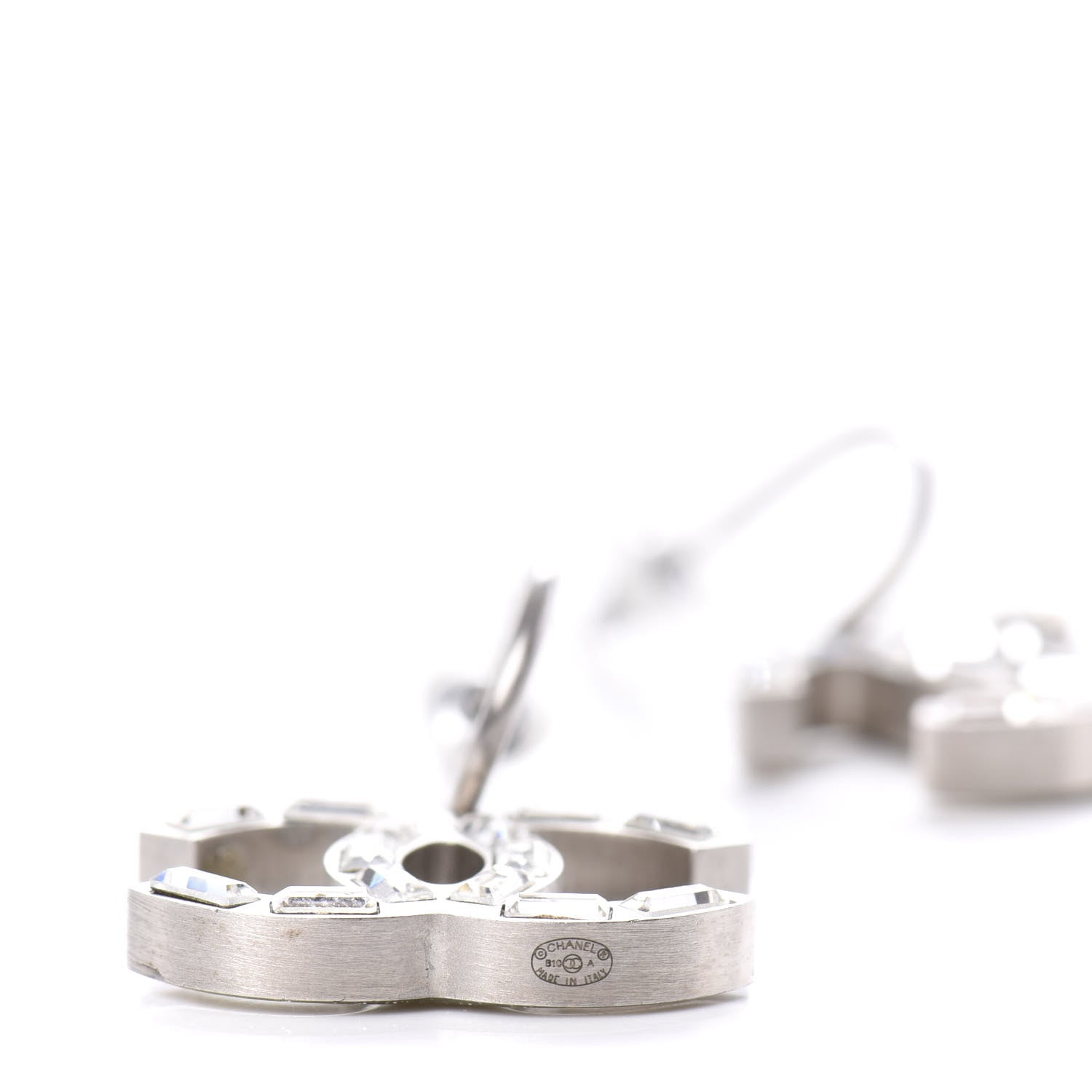 Chanel Baguette Crystal CC Dangle Earrings Silver 5 of 5