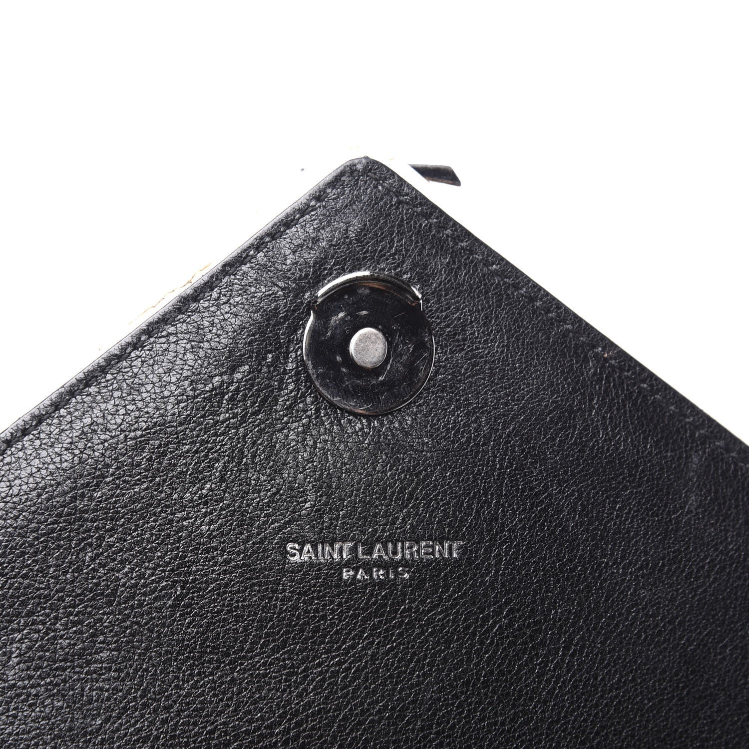 Saint Laurent Calfskin Mixed Matelasse Triquilt Large Monogram Envelope Satchel Black White 10 of 12