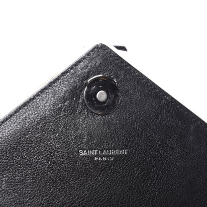 Saint Laurent Calfskin Mixed Matelasse Triquilt Large Monogram Envelope Satchel Black White 10 of 12