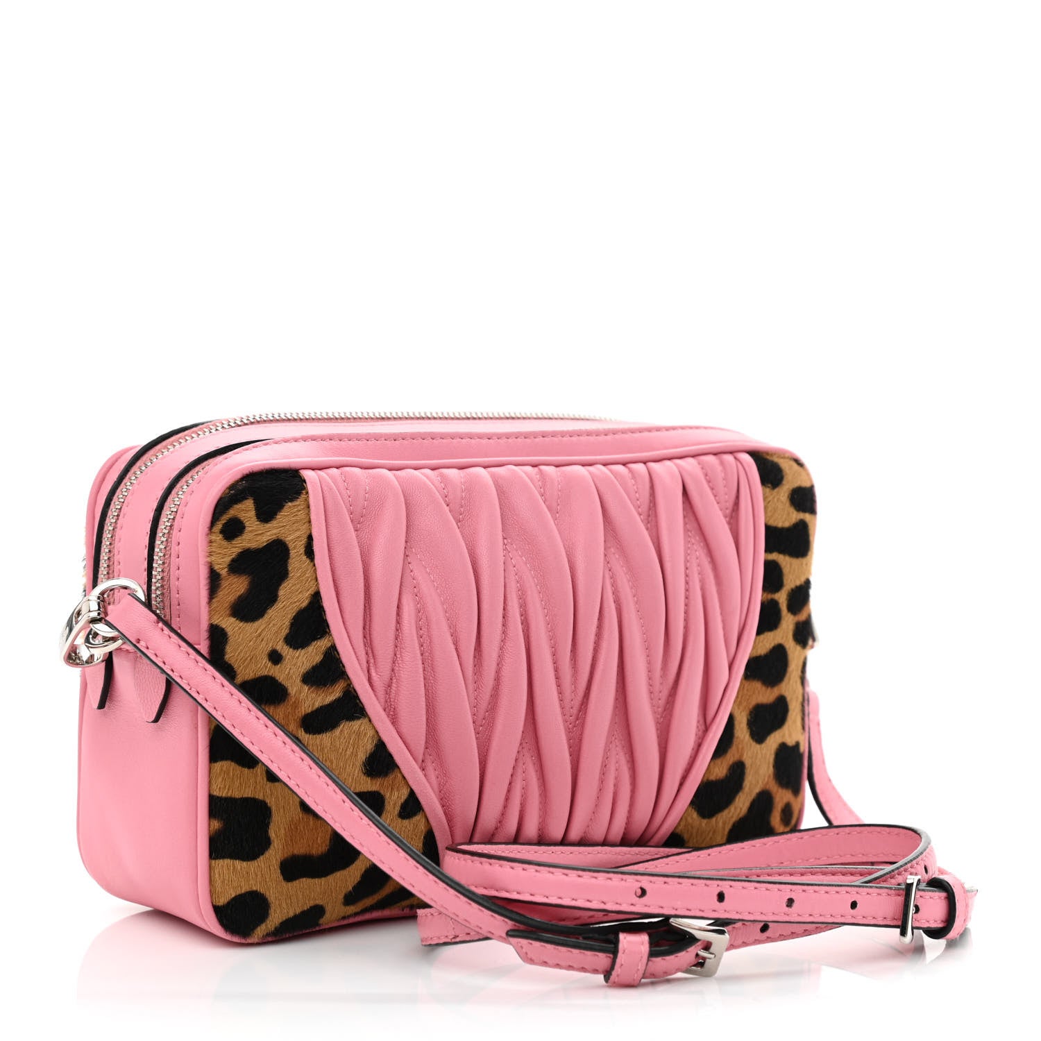 Miu Miu Nappa Matelasse Cavallino Patch Double Zip Shoulder Bag Miele Moro 3 of 10