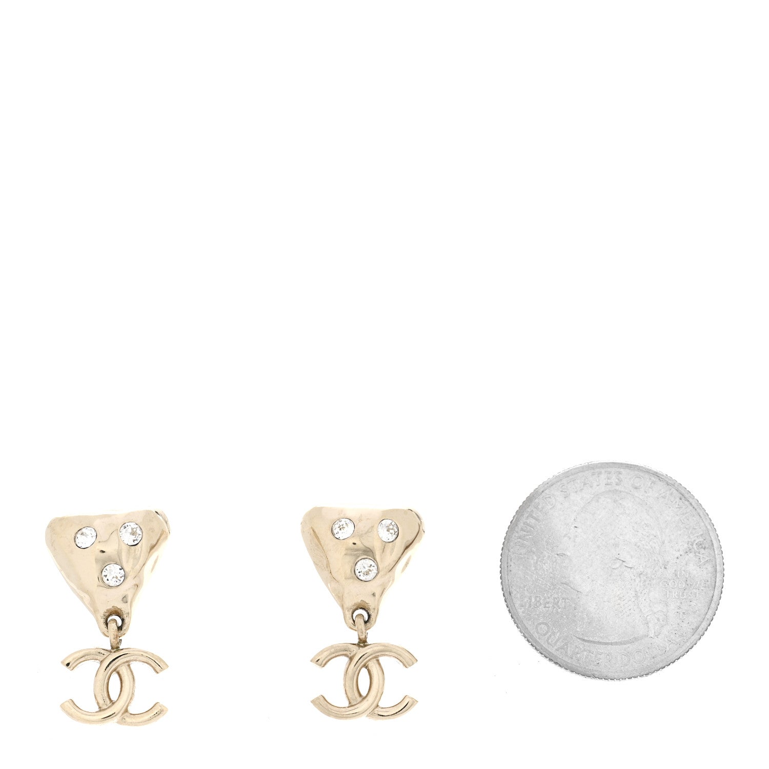 Chanel Crystal CC Drop Earrings Gold 2 of 5