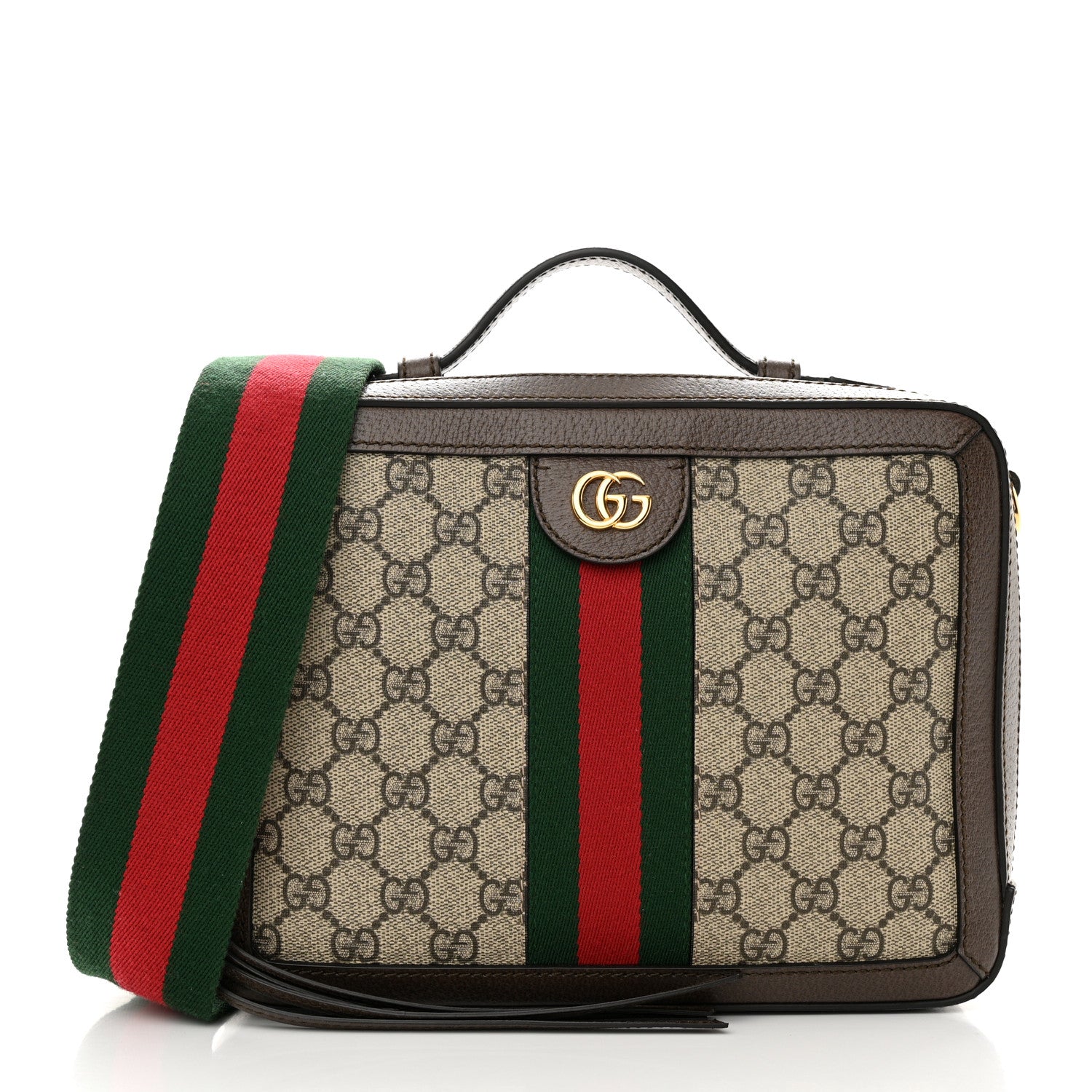 Gucci GG Supreme Monogram Web Small Ophidia Top Handle Shoulder Bag Brown 1 of 12