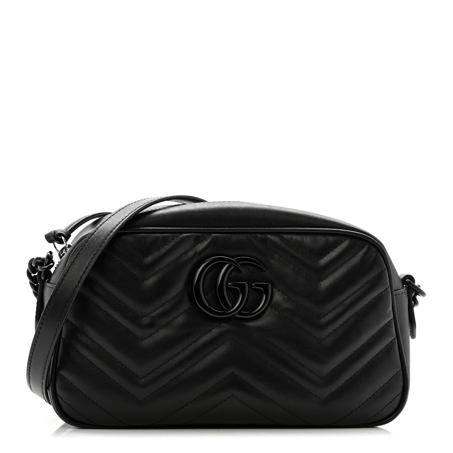 Gucci Calfskin Matelasse Monochrome Small GG Marmont Chain Shoulder Bag Black 1 of 11
