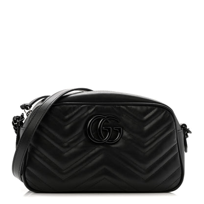 Gucci Calfskin Matelasse Monochrome Small GG Marmont Chain Shoulder Bag Black 1 of 11