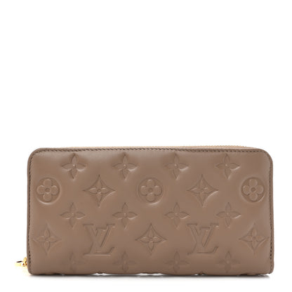 Louis Vuitton Lambskin Embossed Monogram Coussin Zippy Wallet Taupe 1 of 8