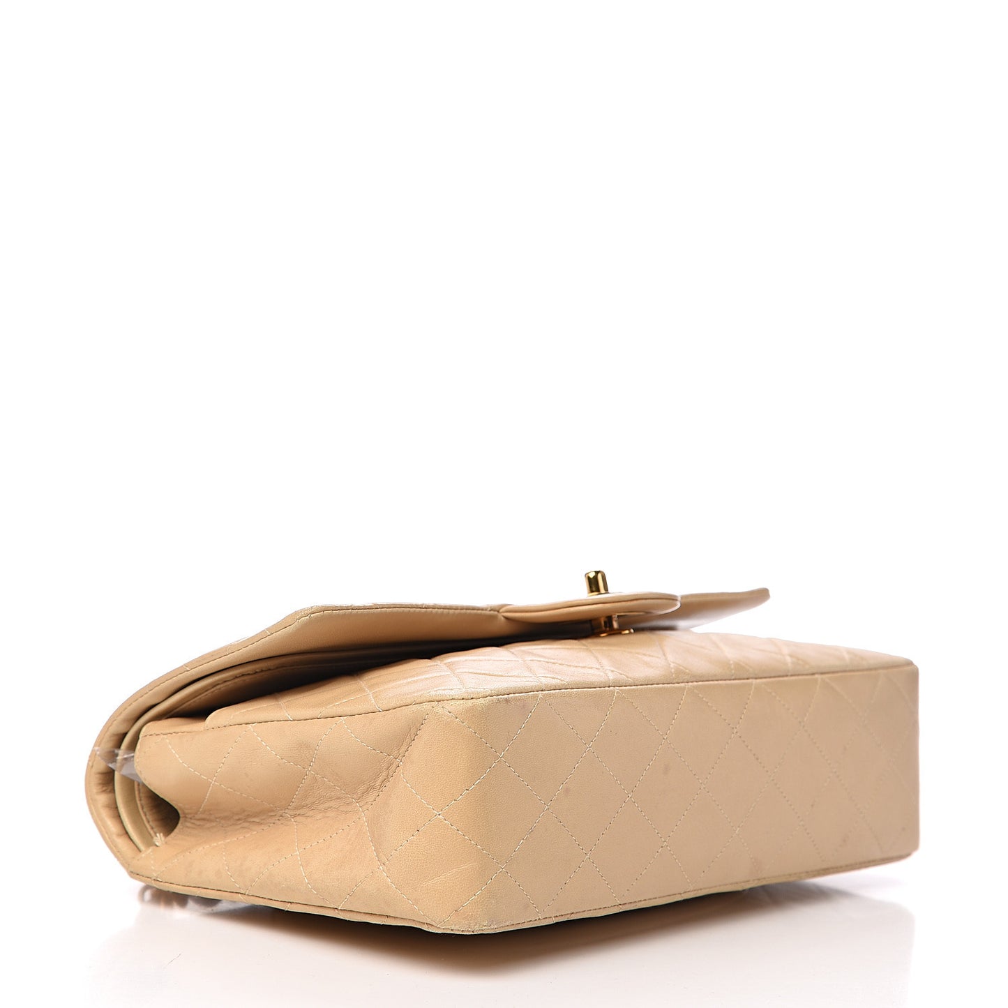 Lambskin Quilted Medium Double Flap Beige