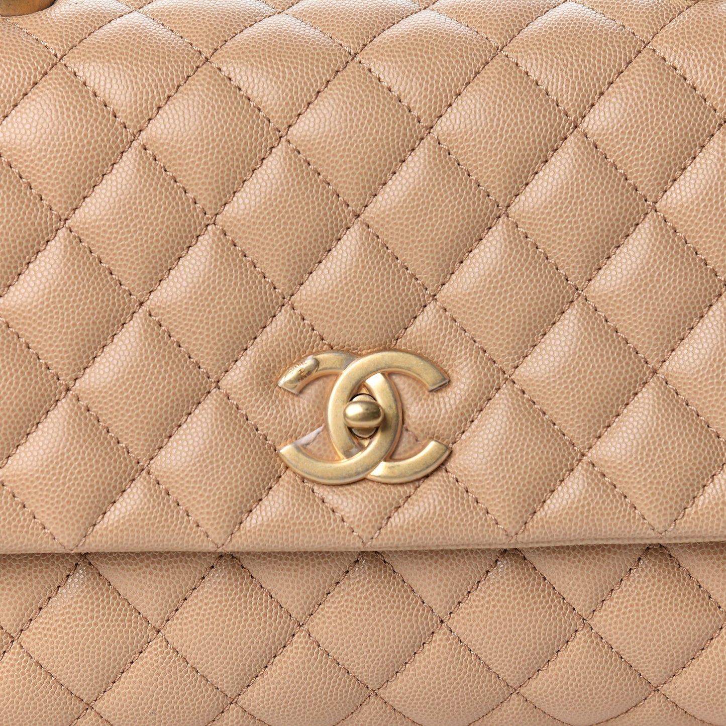 Caviar Lizard Embossed Quilted Small Coco Handle Flap Beige