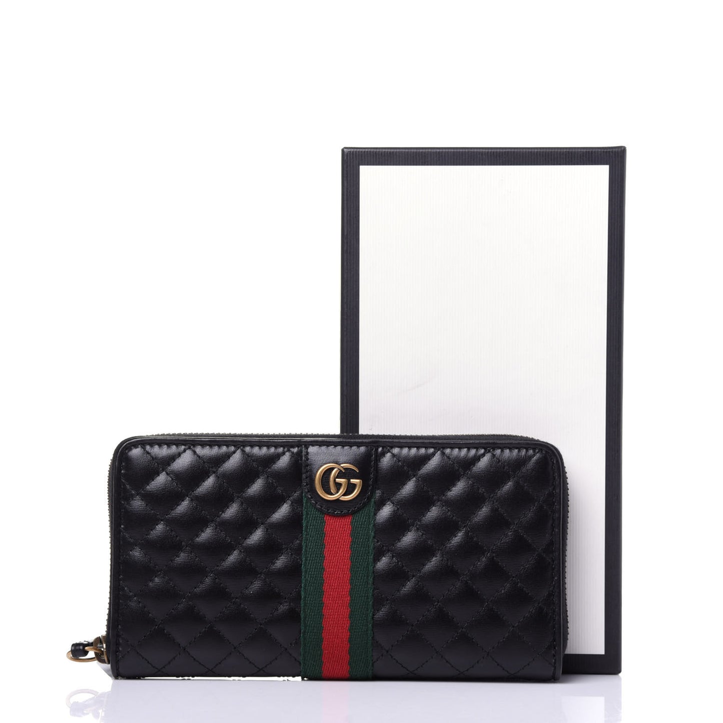 Calfskin Web Trapuntata GG Zip Around Wallet Black