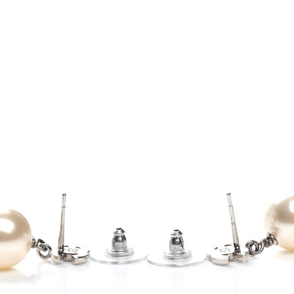 Chanel Crystal Pearl CC Drop Earrings Silver 3 of 4