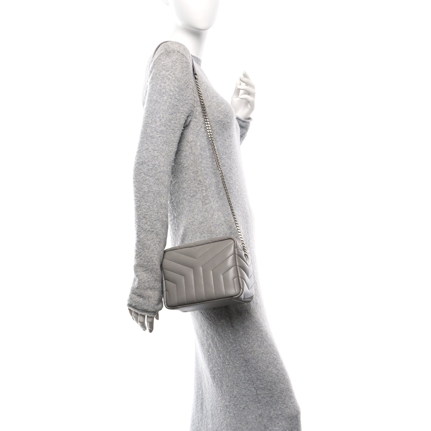 Calfskin Y Quilted Monogram Small Loulou Bowling Bag Light Gray