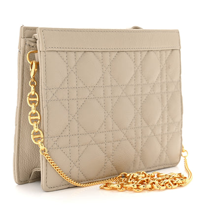 Christian Dior Calfskin Cannage Caro Zipped Pouch With Chain Light Beige 3 of 11