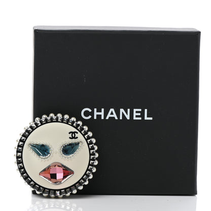 Chanel Metal Resin Pearl Emoji Brooch Silver White 5 of 5