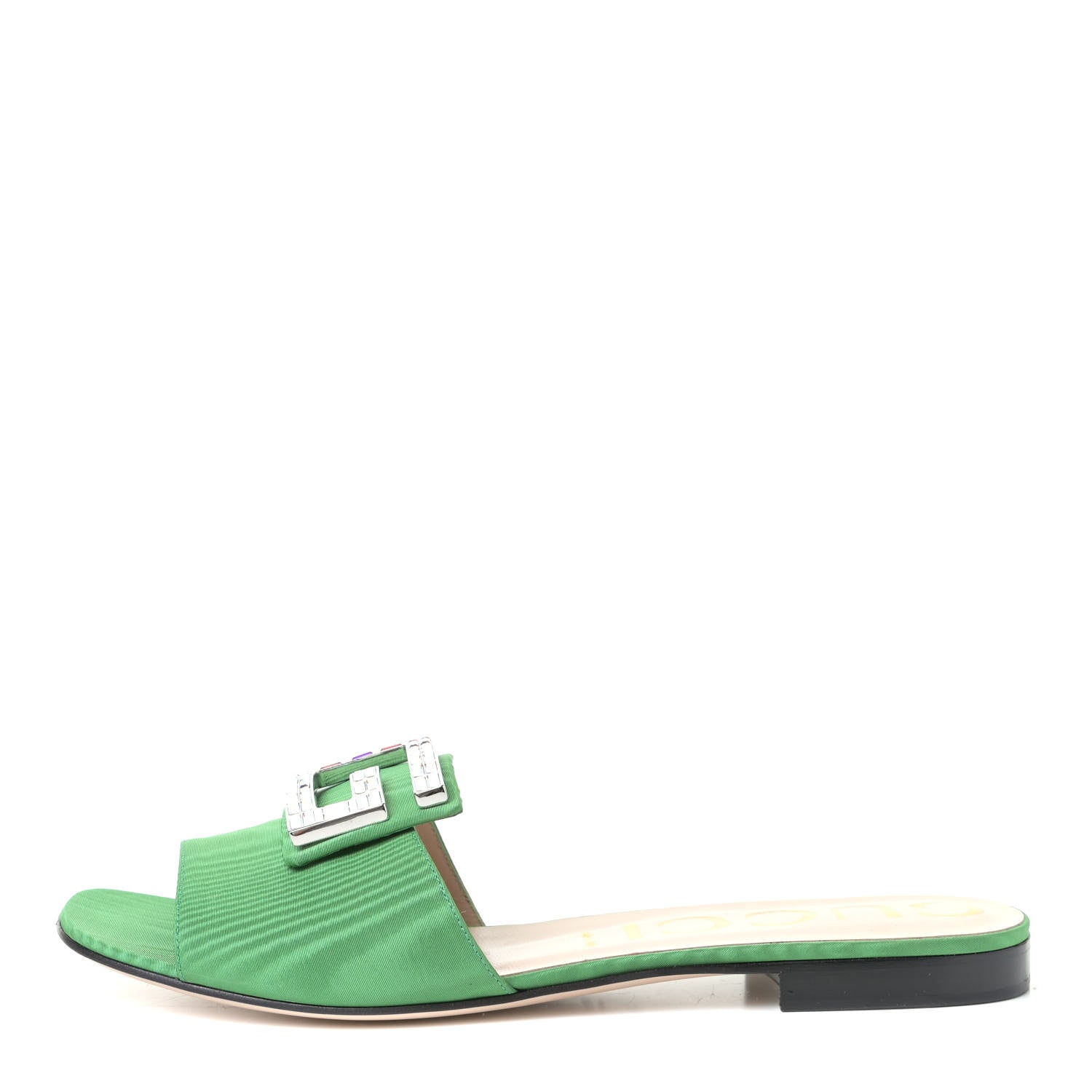 Gucci Moire Fabric Crystal Square G Madelyn Slide Sandals 40.5 New Shamarock 1 of 5