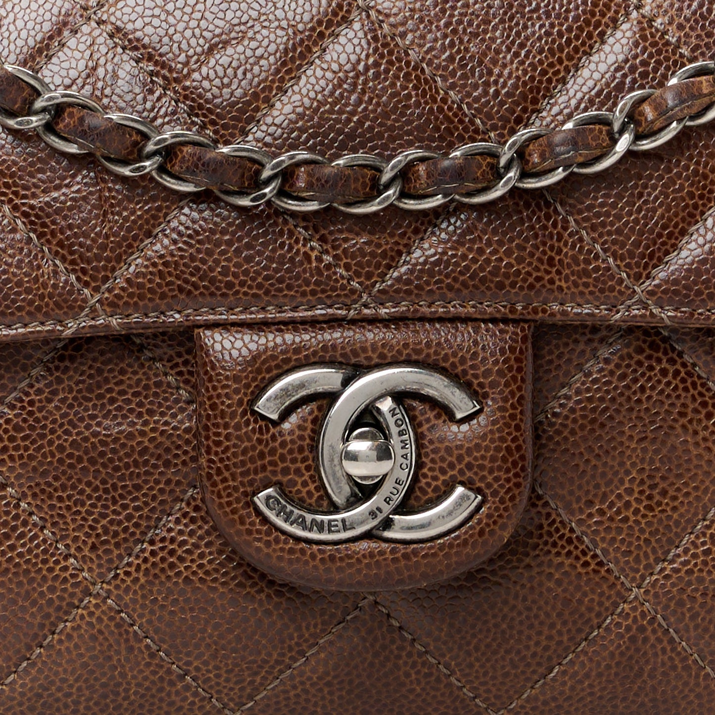 Crumpled Grained Calfskin Medium CC Crave Flap Brown