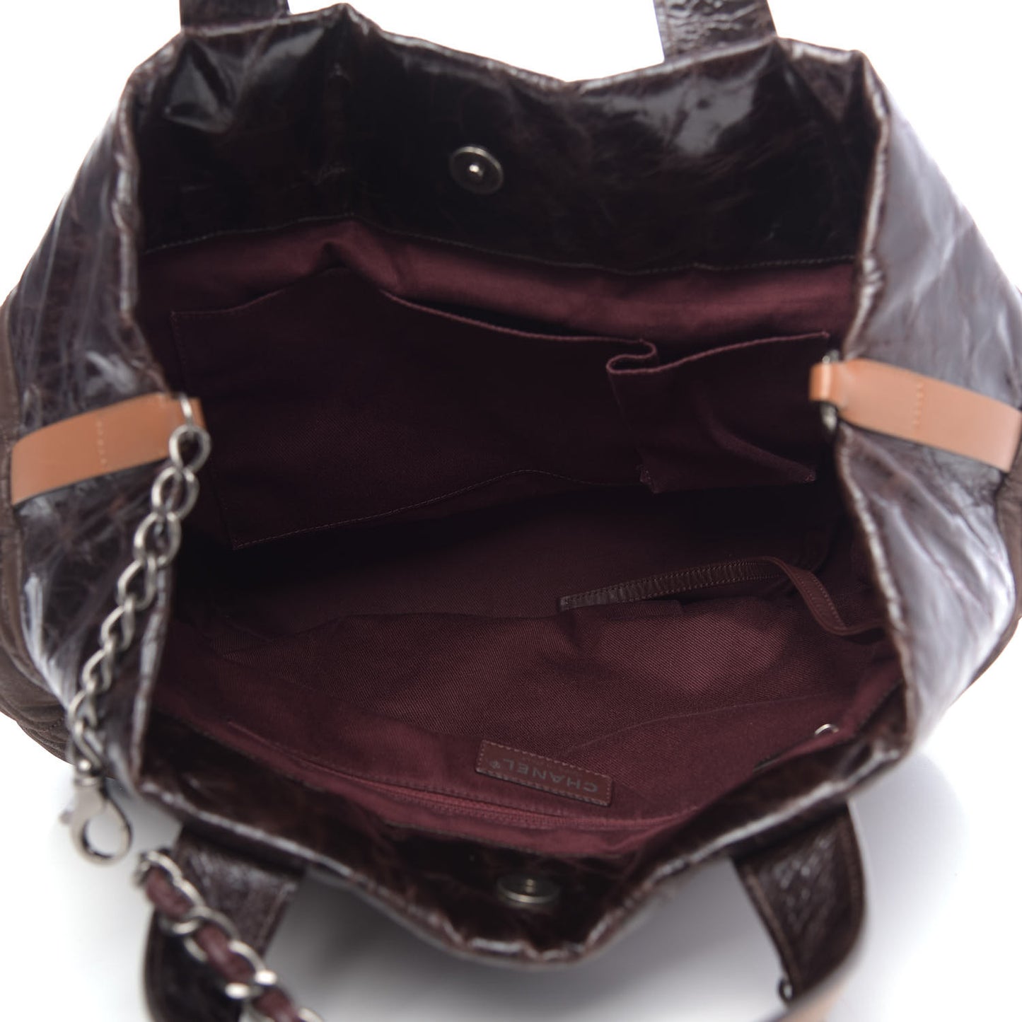 Iridescent Calfskin Quilted Large In The Mix Tote Brown
